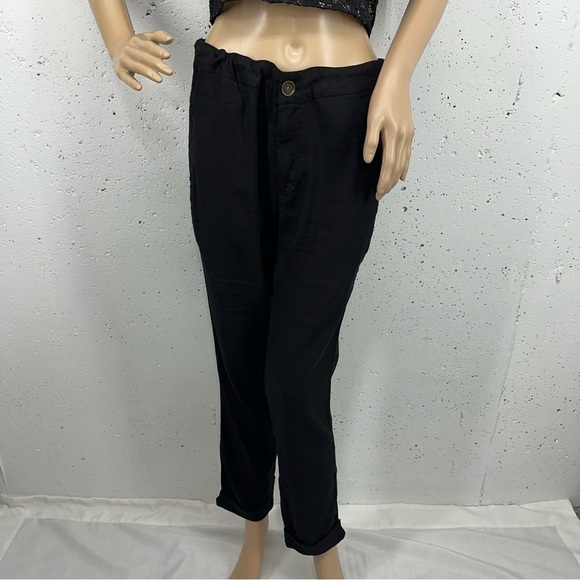 XCVI Women’s size M Black Linen Blend Cuffed Pants Trousers - Picture 1 of 11